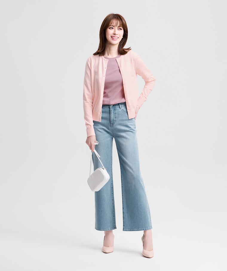 棉質羅紋圓領七分袖T恤-女