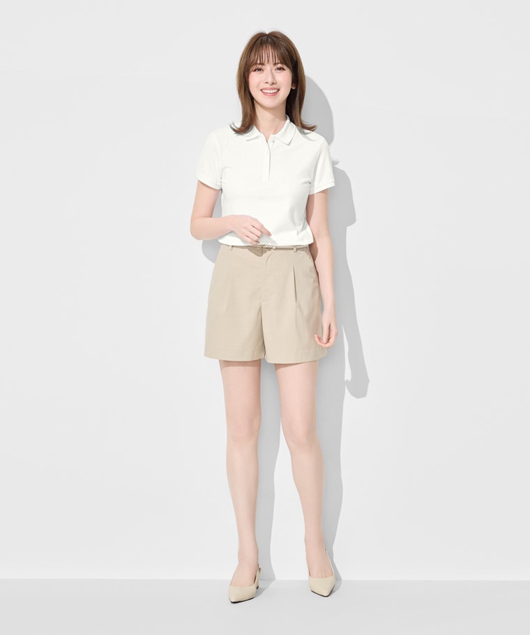 棉質網眼彈性polo衫-女