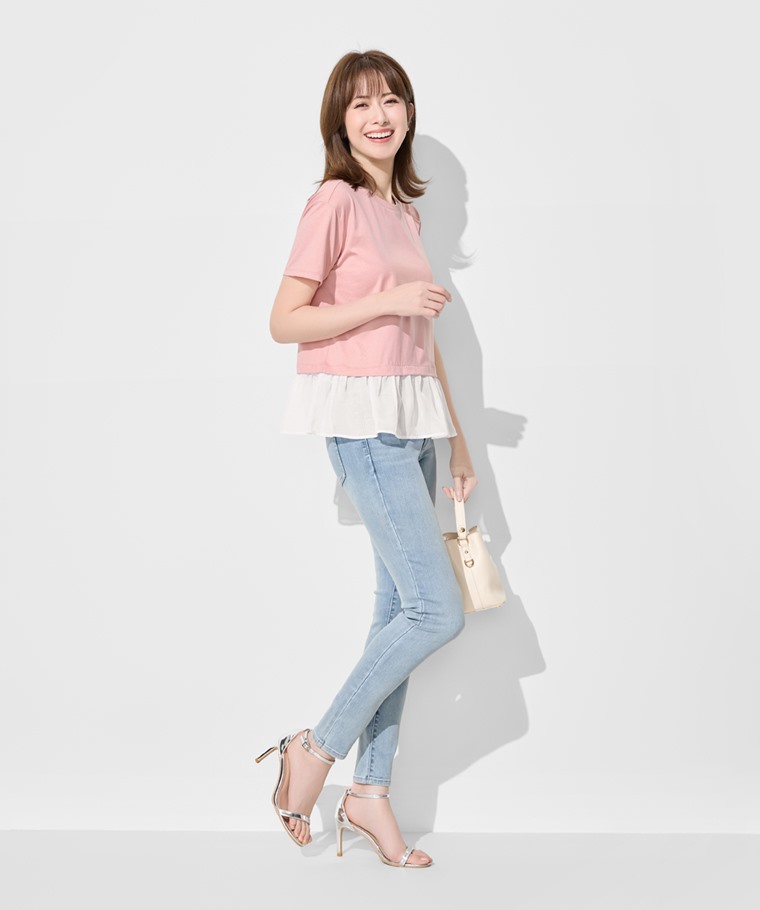 柔滑棉寬鬆雪紡拼接上衣-女