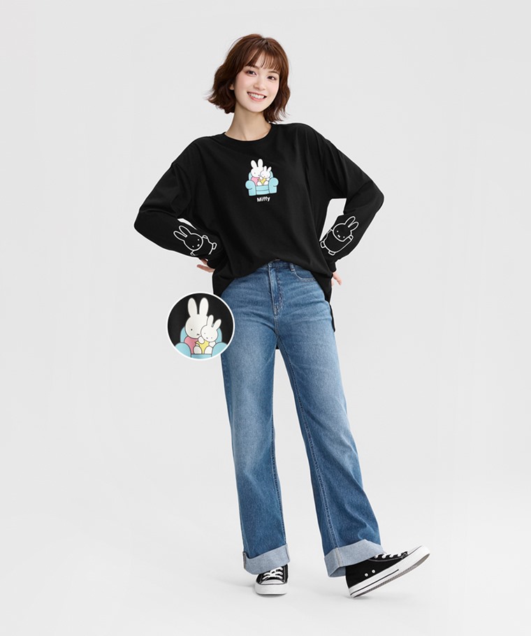 Miffy寬長版長袖印花T恤-08-女