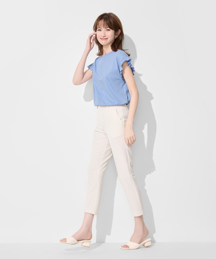 純棉粗紡荷葉袖上衣-女