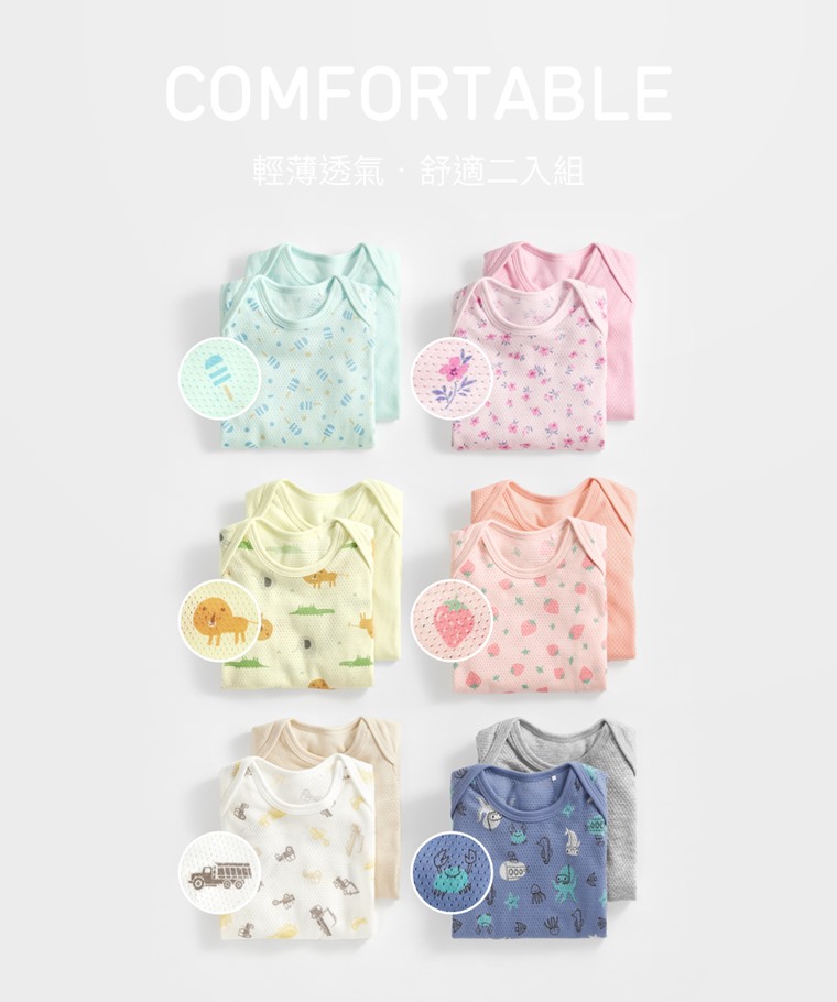 純棉網眼印花包臀衣(2入)-Baby