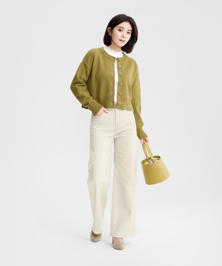 秋冬女裝新品：女 · 短版開衩針織外套,女 · 細版皮帶,女 · 羅紋木耳邊立領T恤