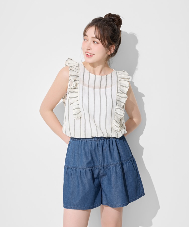 軟牛仔純棉蛋糕短褲-女