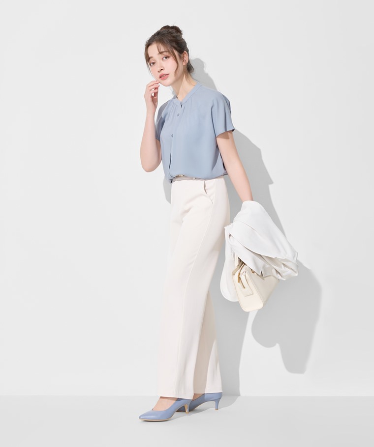 職場穿搭推薦：女 · 嫘縈立領連袖襯衫,女 · Bra細肩帶背心