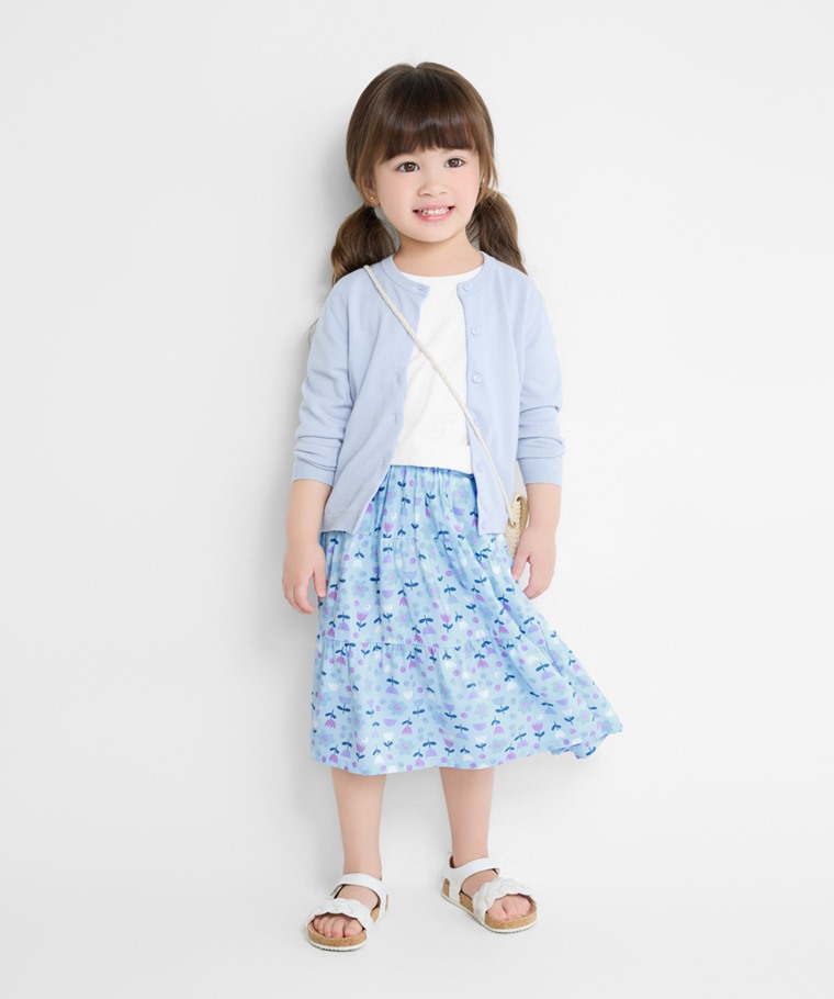 春夏童裝新品：童 · 嫘縈印花蛋糕裙,童 · 棉質針織外套,童 · 純棉圓領T恤