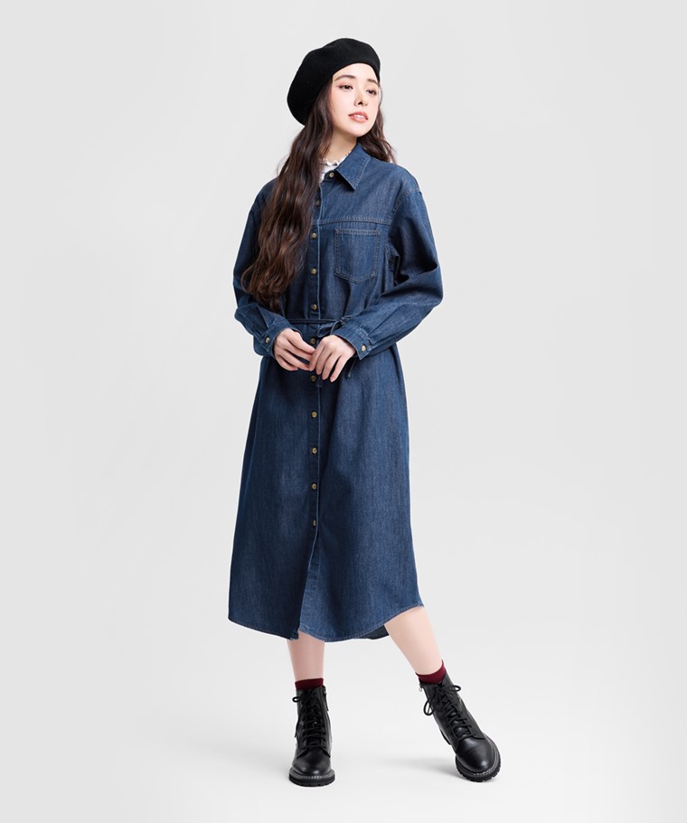 牛仔襯衫洋裝-女
