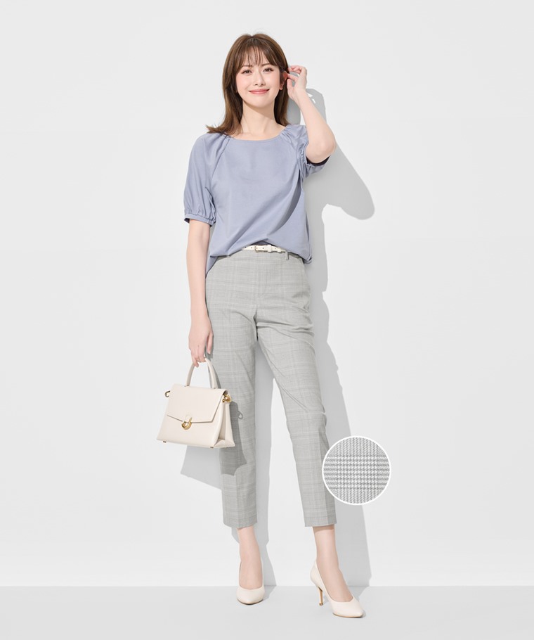 鬆緊腰頭格紋九分褲-女