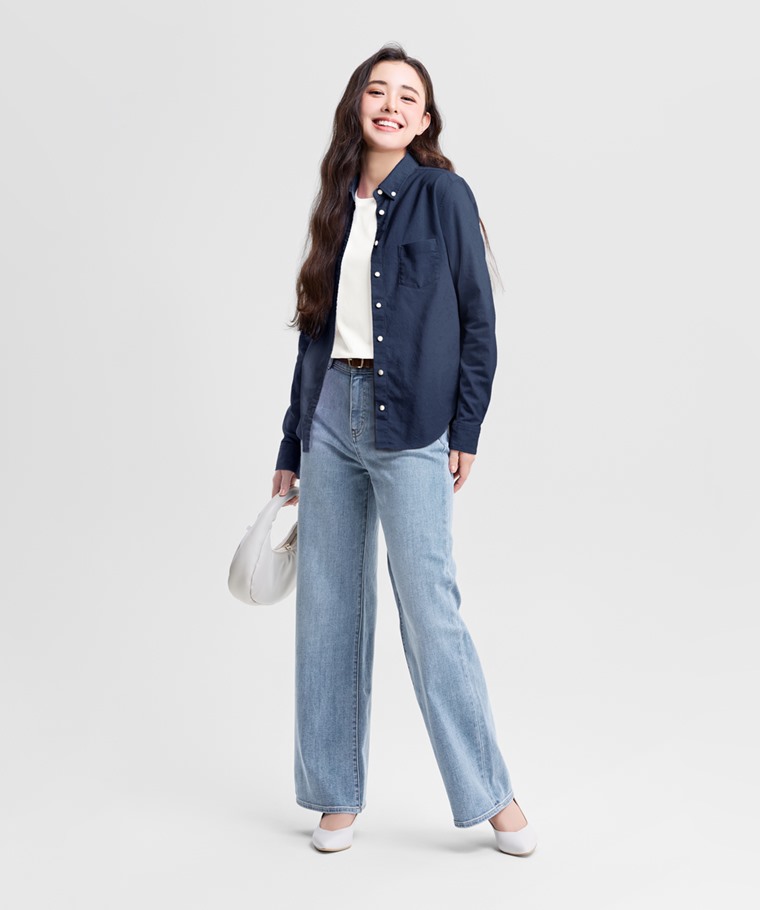 牛津修身長袖襯衫-女