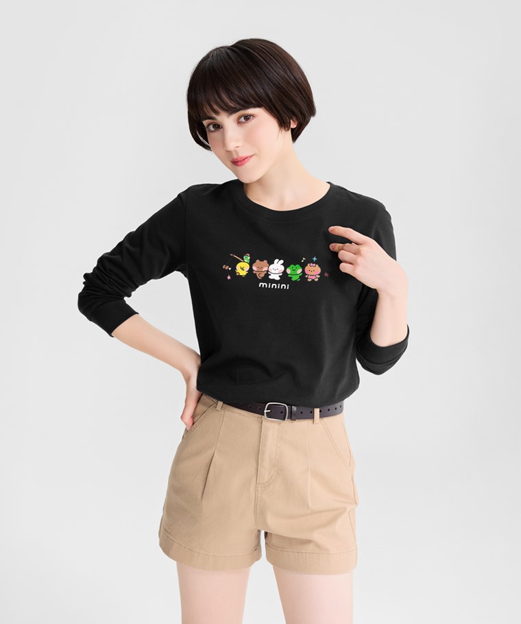 LINE FRIENDS minini長袖印花T恤-01-女