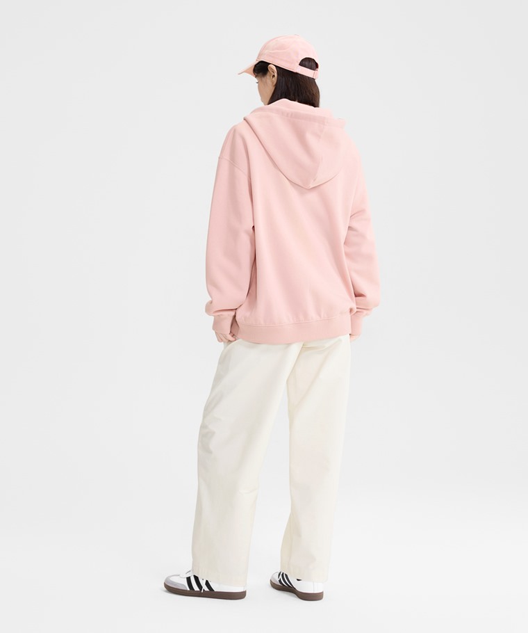刷毛寬鬆半開襟連帽上衣-女