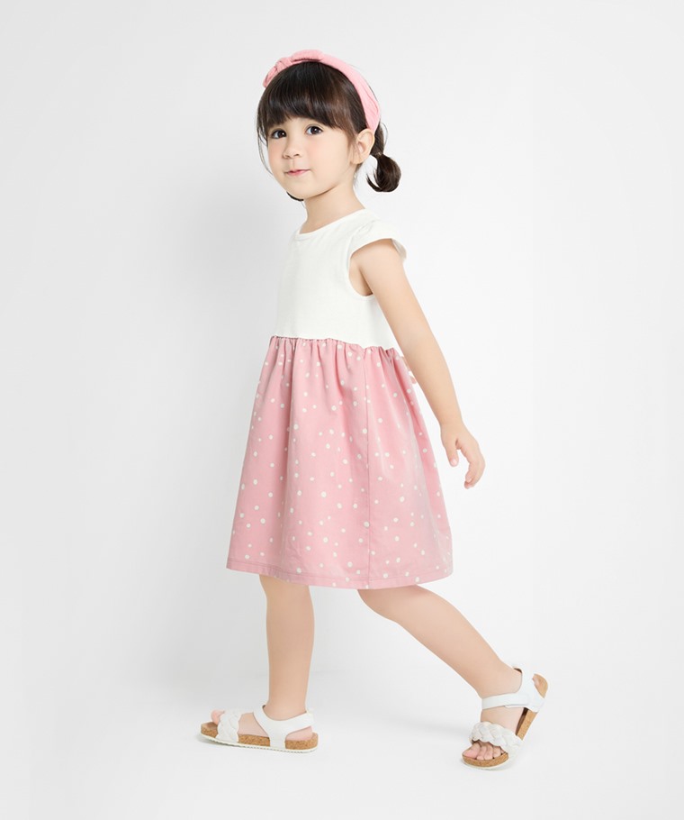 春夏童裝新品：童 · 棉質點點印花拼接洋裝