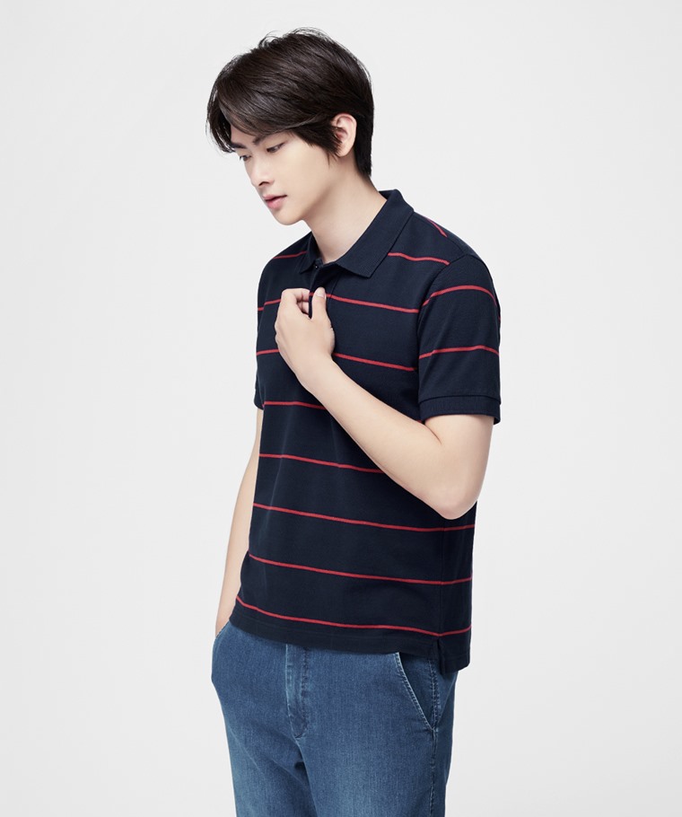 純棉網眼條紋polo衫-男