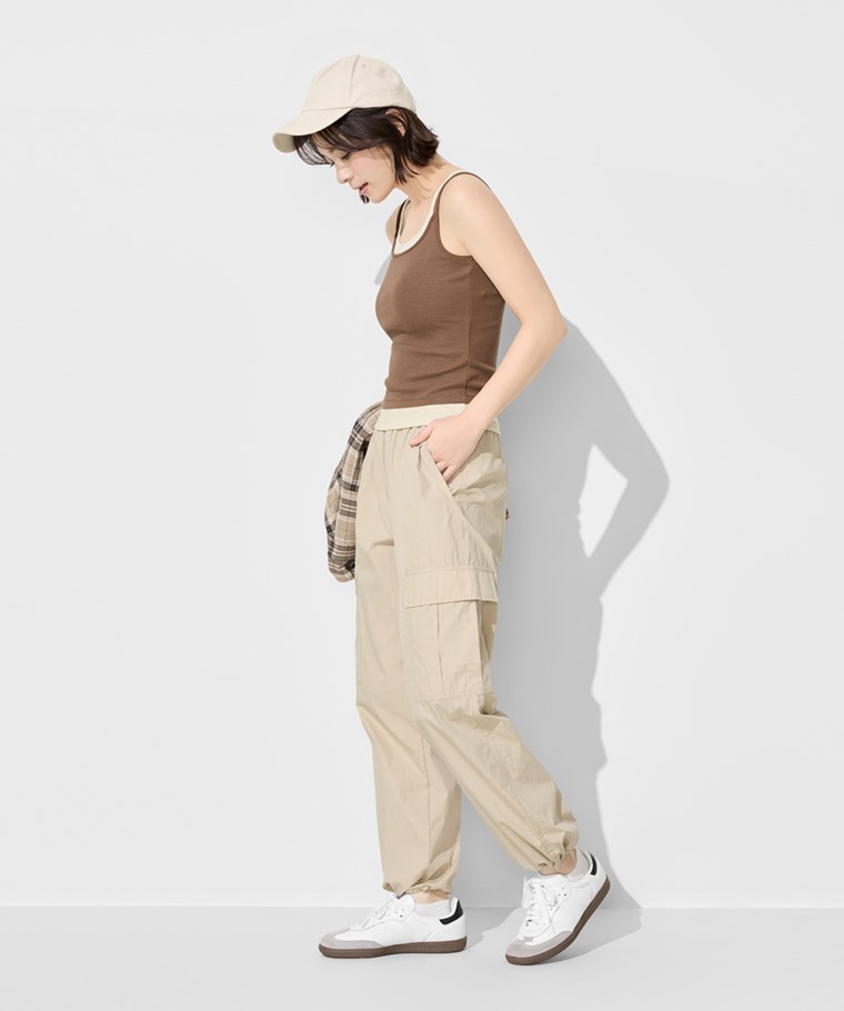 輕便工裝束口褲-女