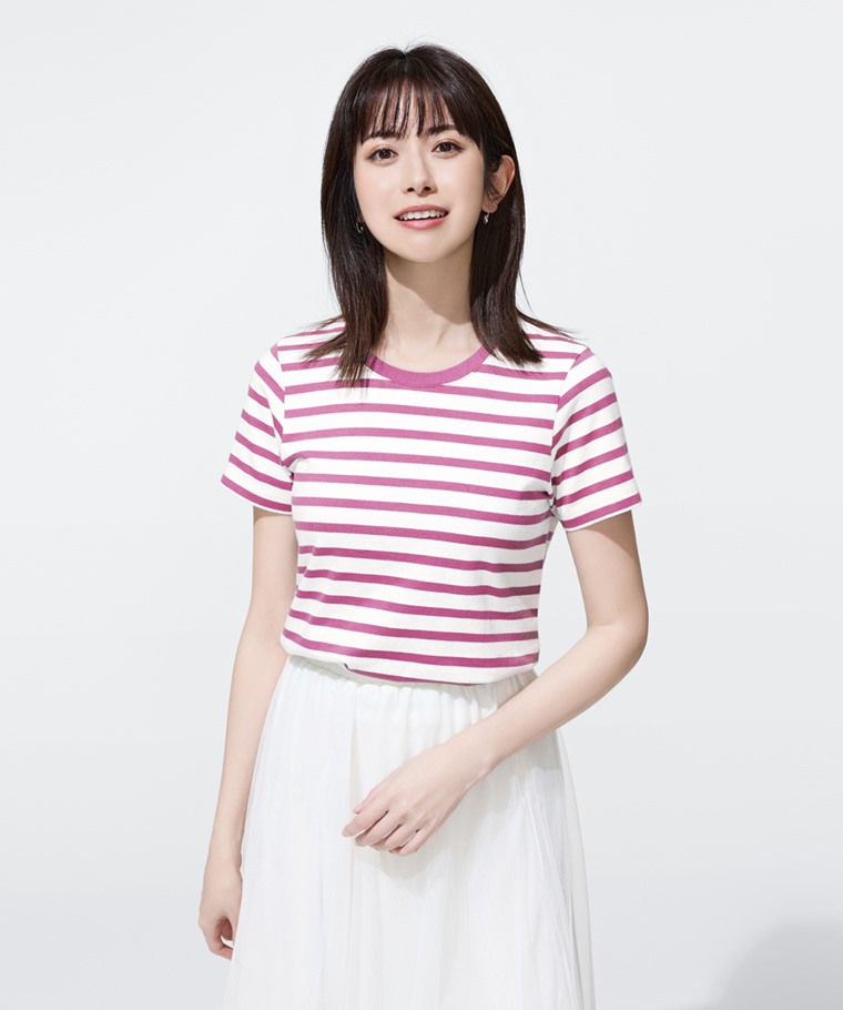 純棉條紋圓領T恤-女