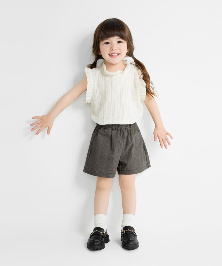 彈力格紋短褲-童