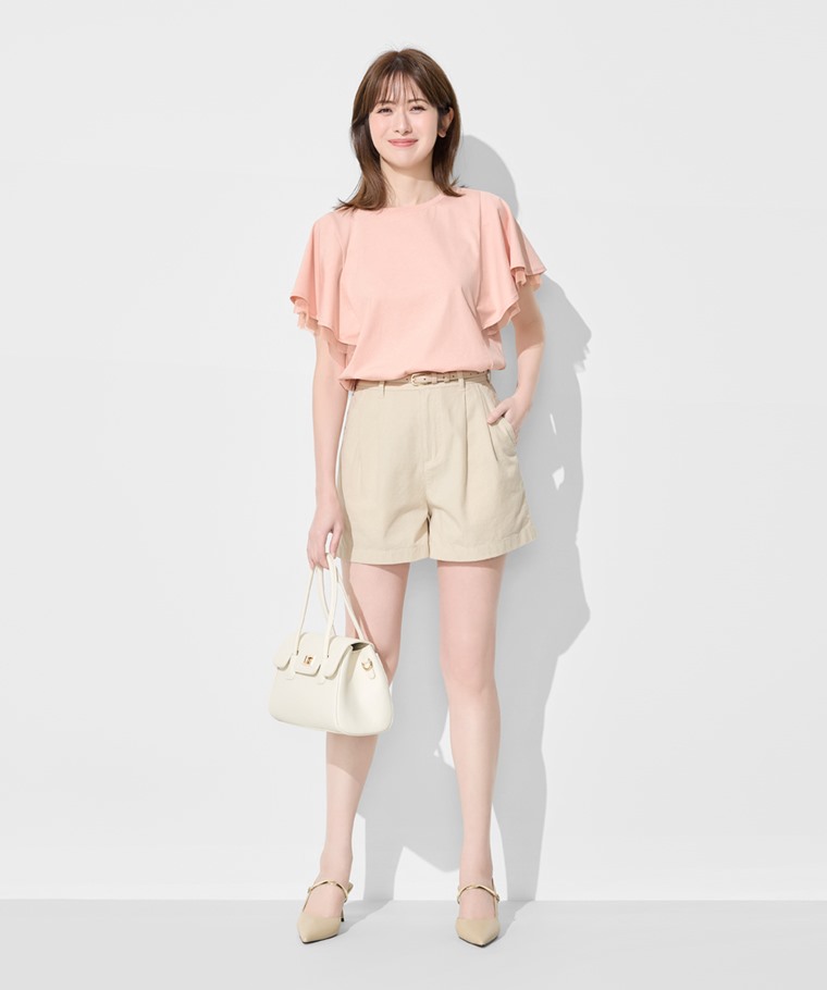 柔滑棉網紗荷葉袖上衣-女