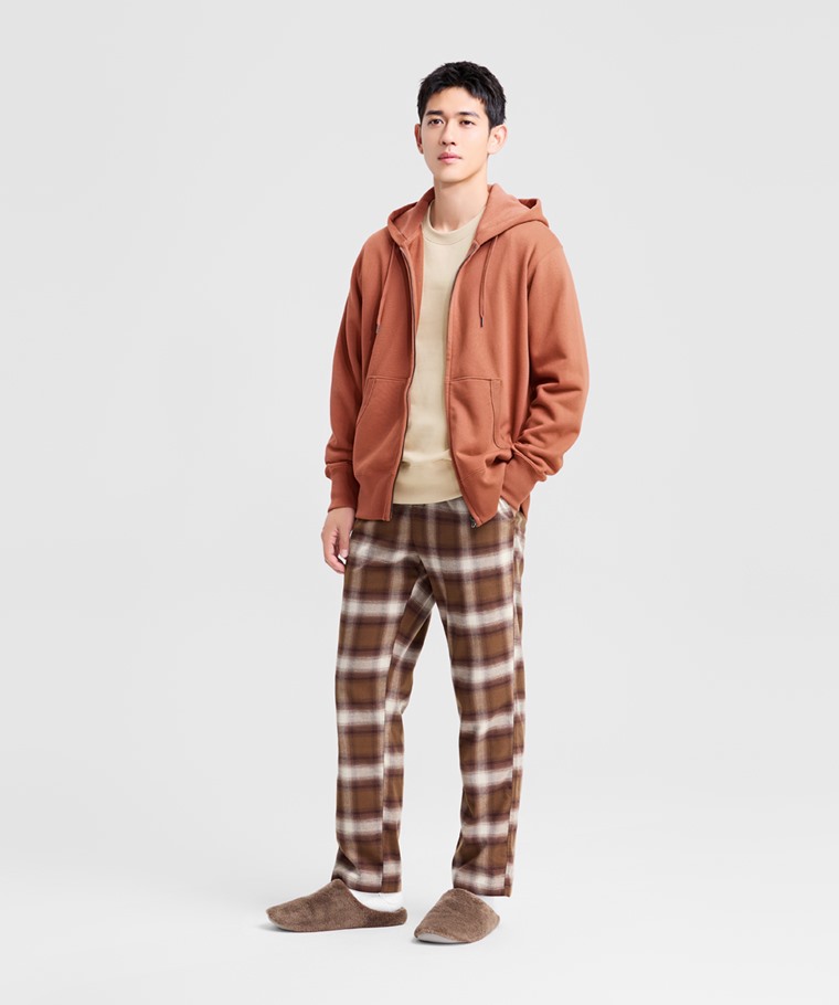 法蘭絨格紋長褲-男