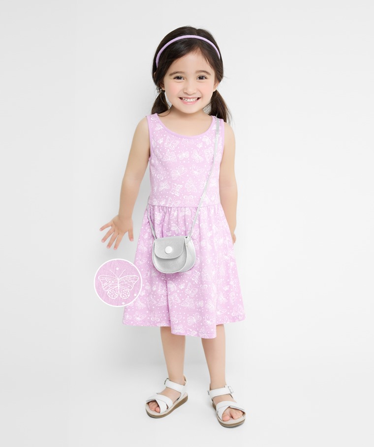 竹節棉印花背心洋裝-童