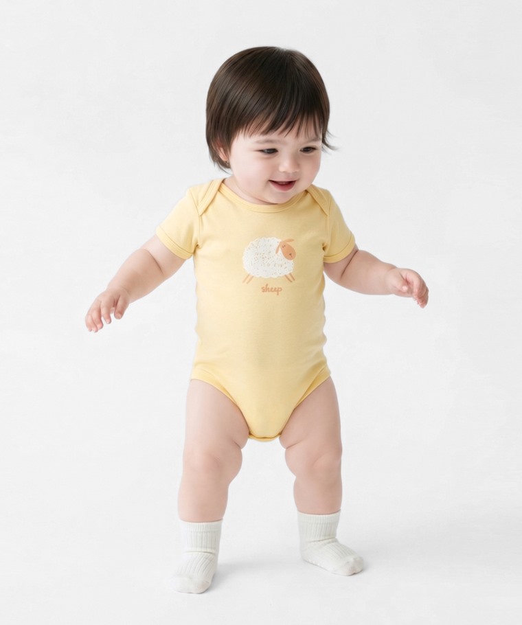 春夏嬰幼兒新品：Baby · 純棉羅紋動物印花包臀衣