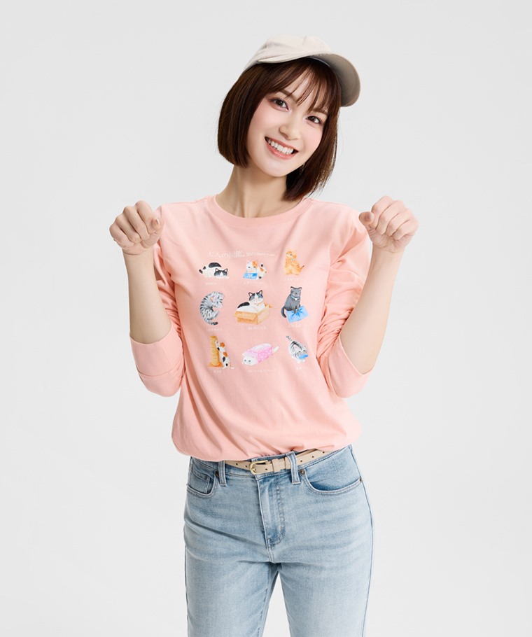大人的圖鑑長袖印花T恤-06-女