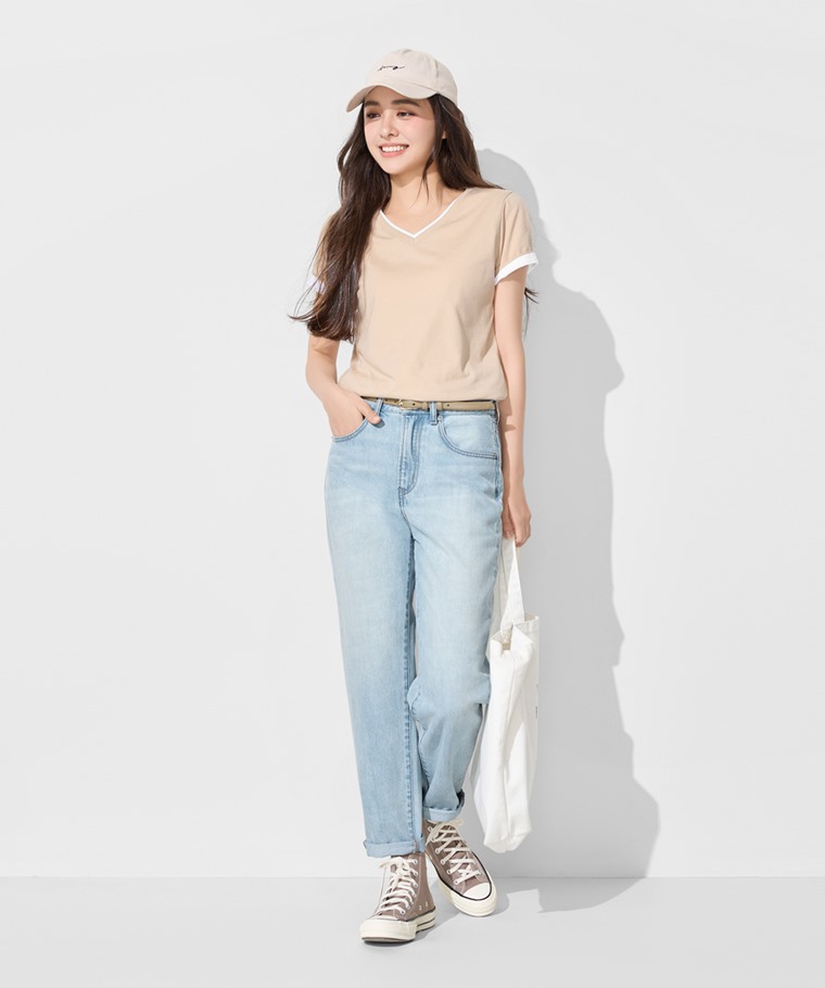 純棉V領T恤-女
