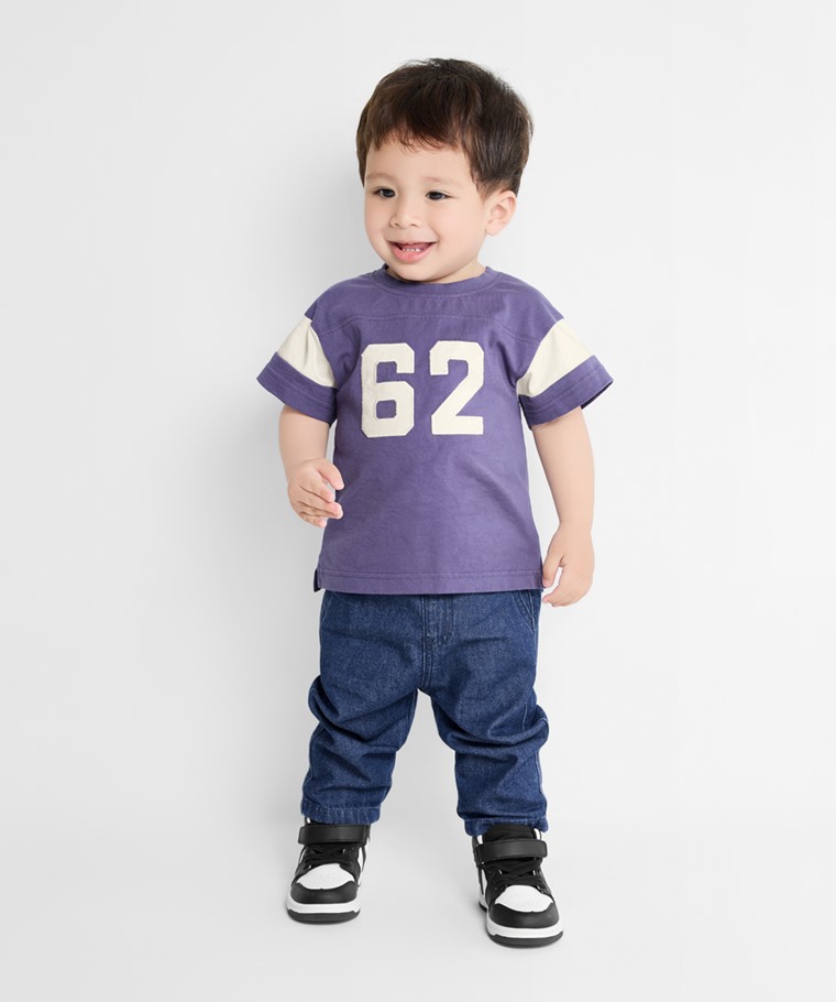 純棉文字寬版拼接T恤-Baby