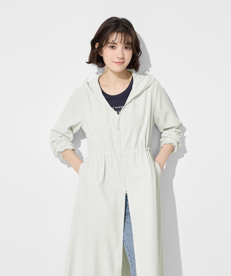 抗UV吸排輕型口罩連帽長外套-女