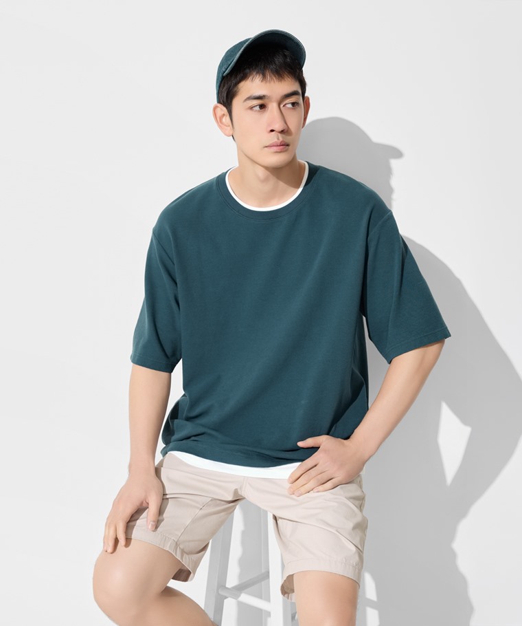 棉質立體織紋配色T恤-男