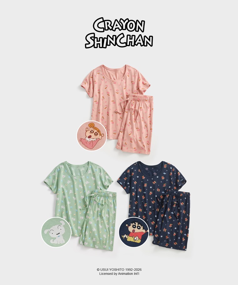 蠟筆小新快乾棉印花家居套裝-女