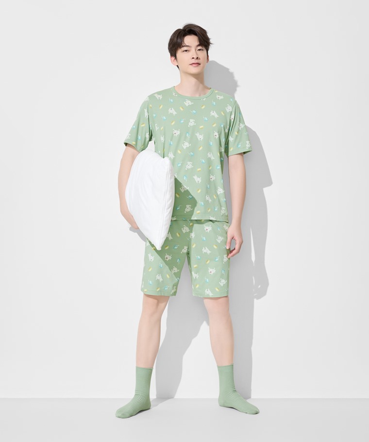 蠟筆小新快乾棉印花家居套裝-男