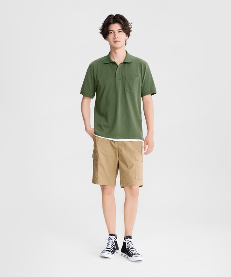 純棉網眼口袋polo衫-男