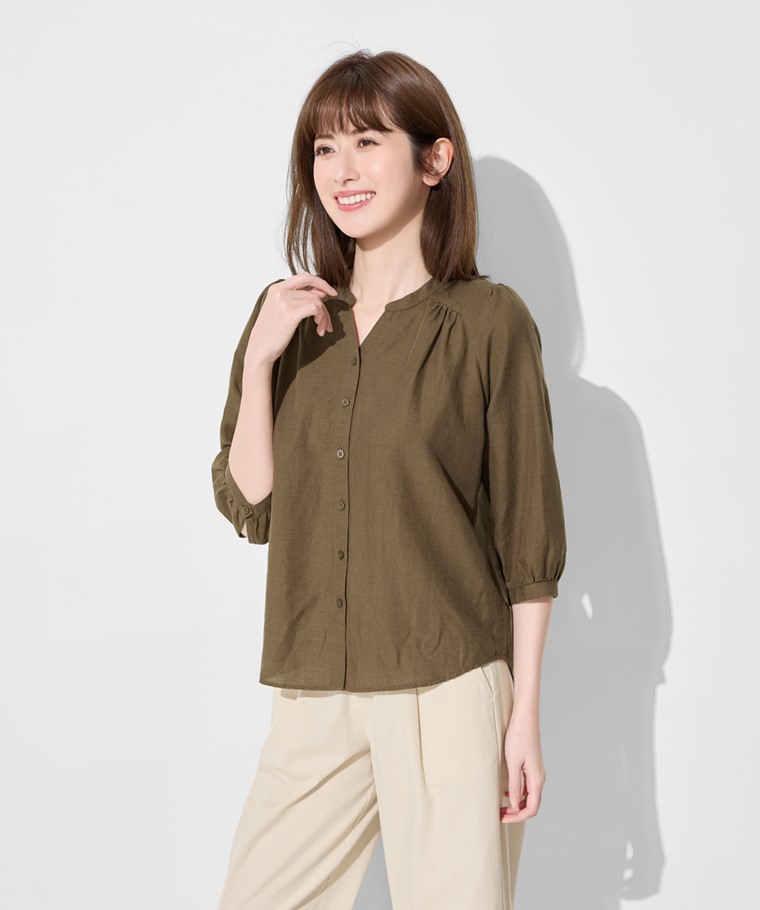 棉麻七分袖襯衫-女