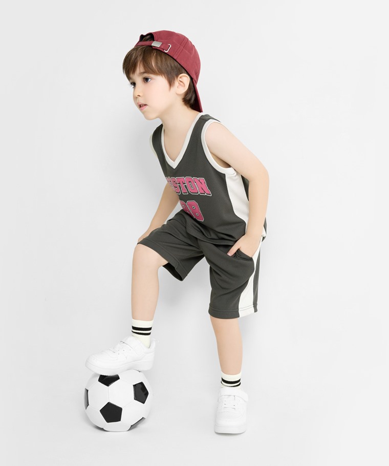 吸排網眼文字印花背心-童