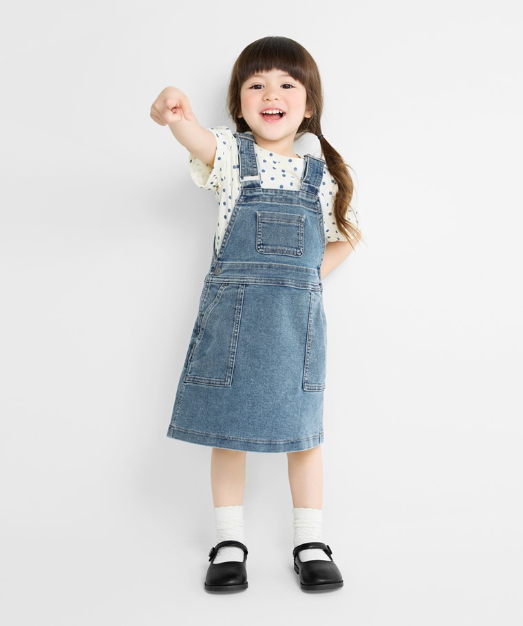 牛仔吊帶裙-童