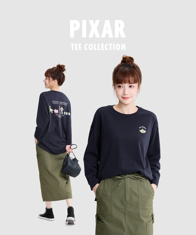 皮克斯系列寬長版八分袖印花T恤-01-女