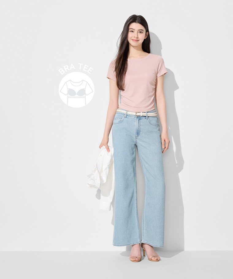 Bra輕柔抽皺短袖上衣-女