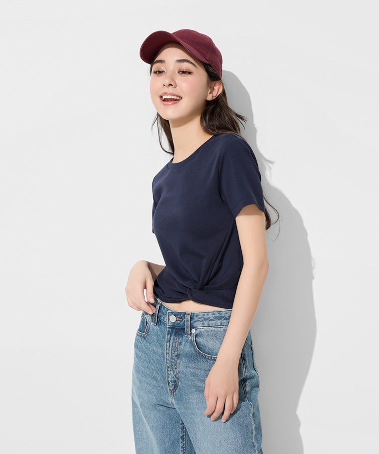 純棉扭結短版T恤-女