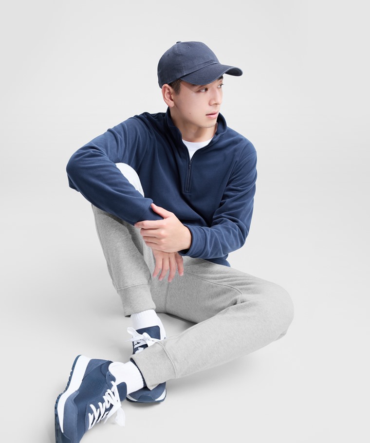 Fleece彈性細刷毛半開襟上衣-男