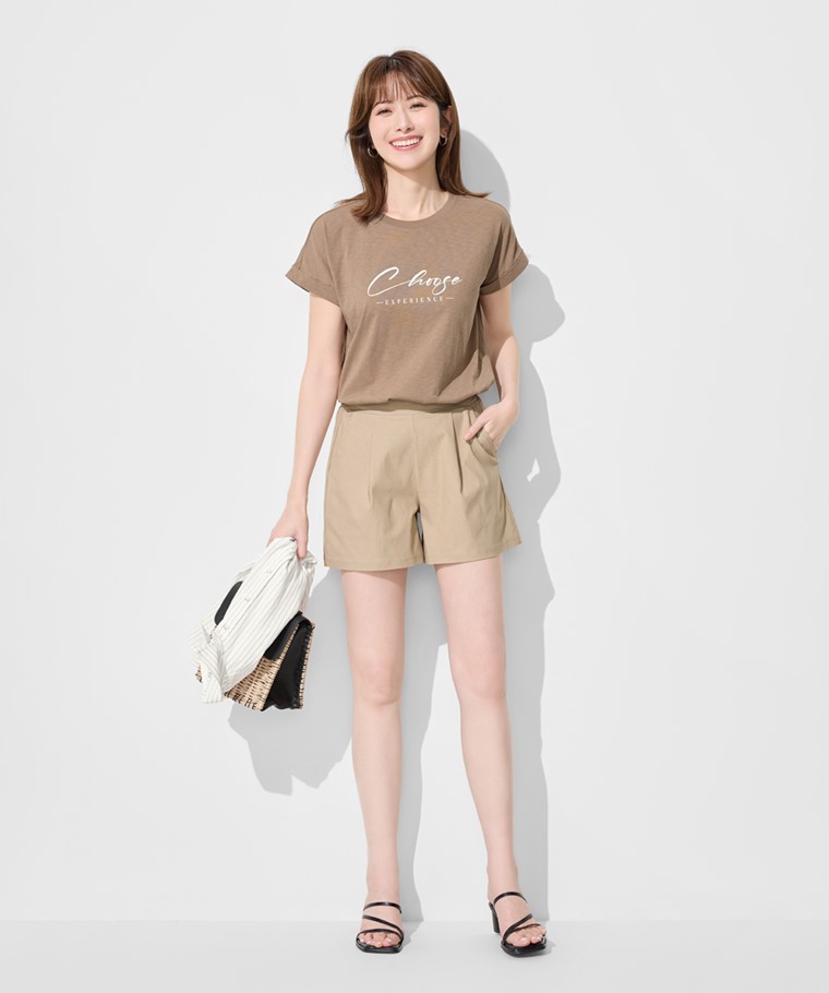 竹節棉文字寬版T恤-女