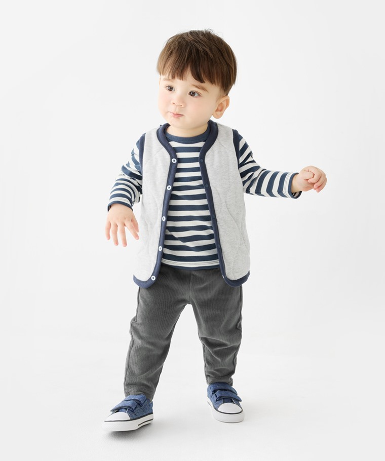 磨毛羅紋條紋圓領T恤-Baby