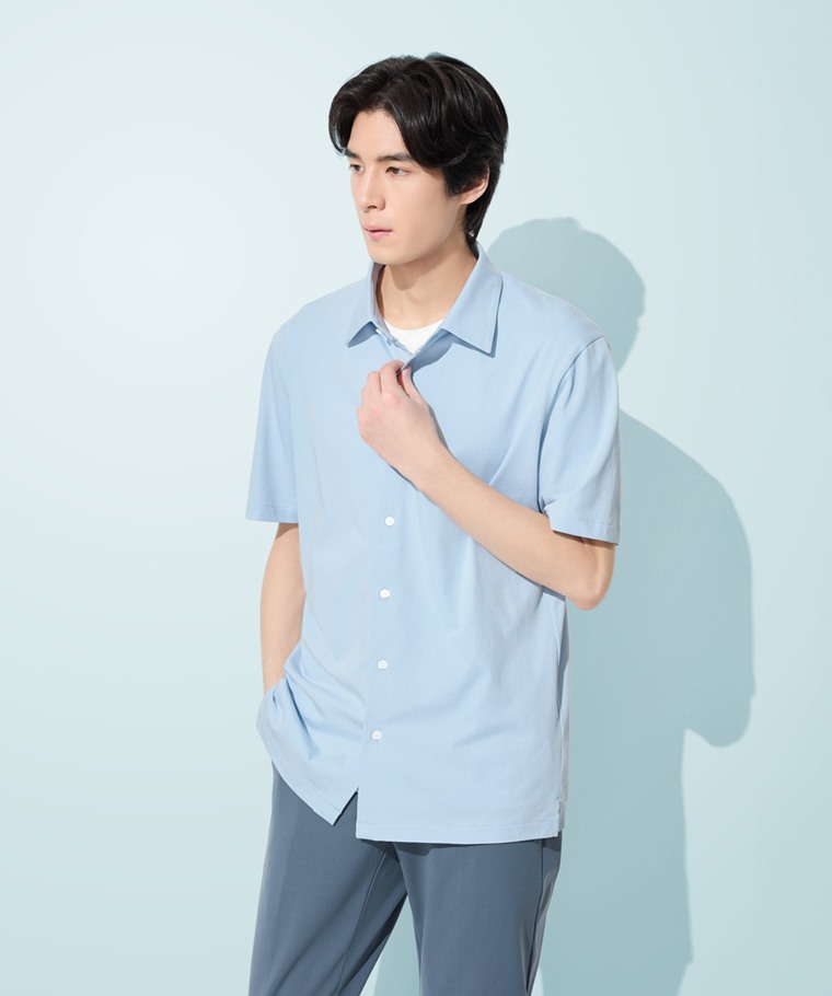 涼感棉質襯衫式polo衫-男