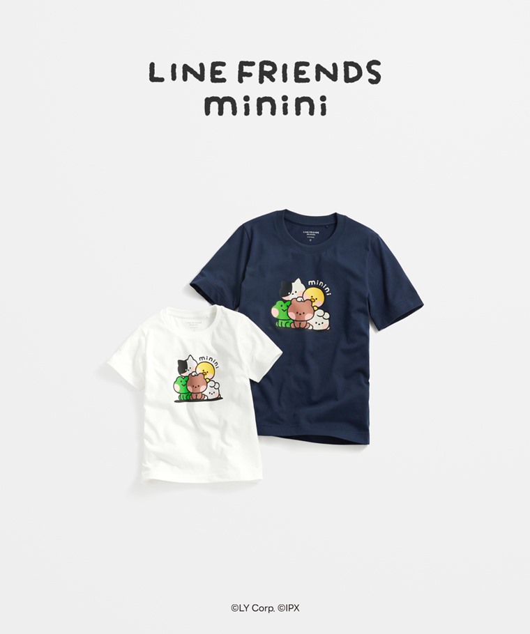 親子/情侶系列：童 · LINE FRIENDS minini印花T恤-02,女 · LINE FRIENDS minini厚版印花T恤-02