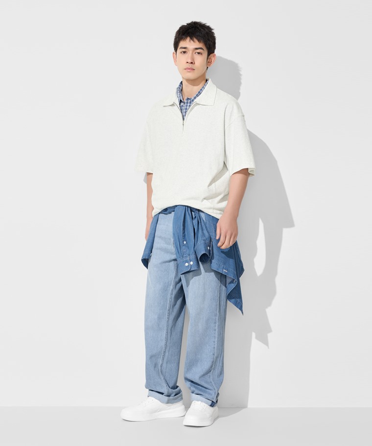 春夏男裝新品：男 · 粗紡半開襟五分袖寬版上衣,男 · 格紋短袖襯衫,男 · 輕型牛仔長袖襯衫