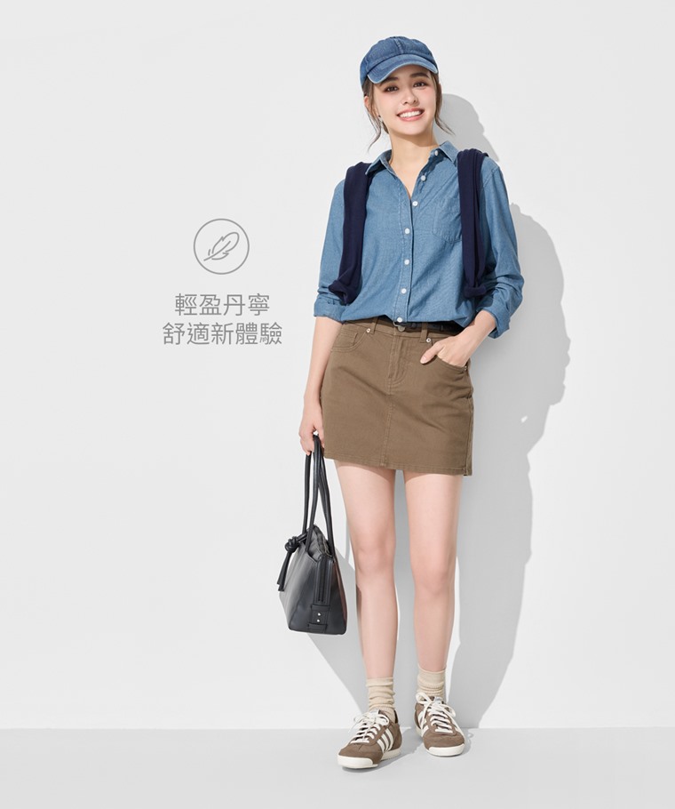 輕型牛仔長袖襯衫-女