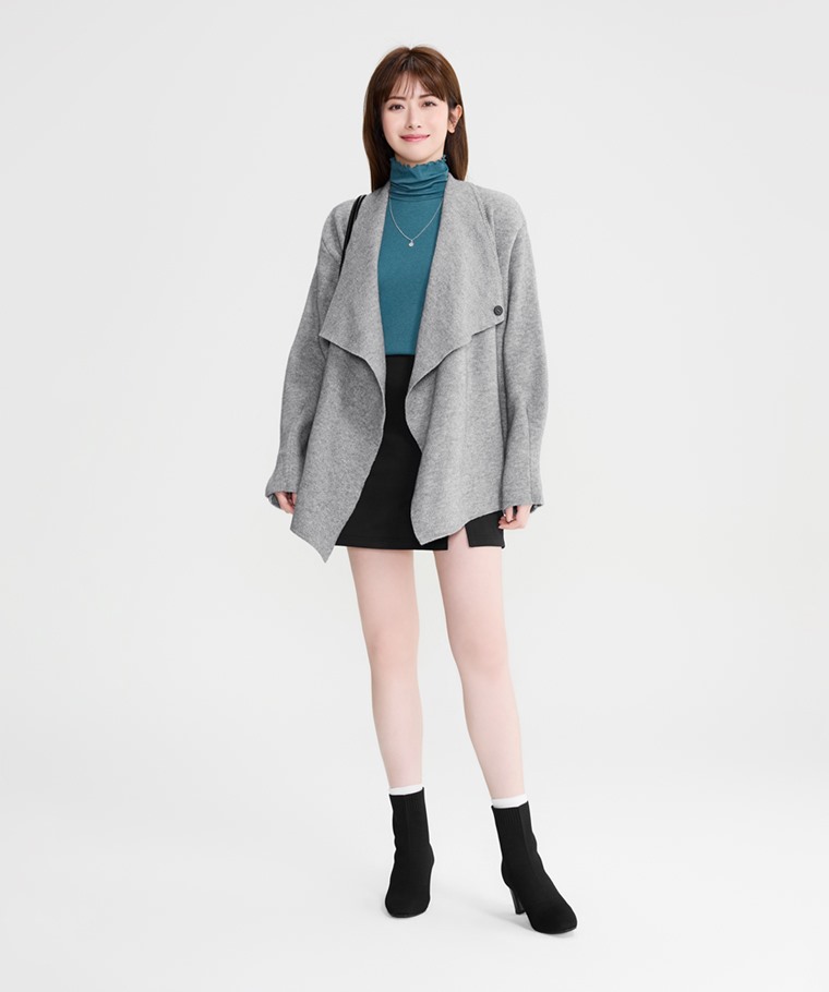 羅紋木耳邊高領長袖T恤-女