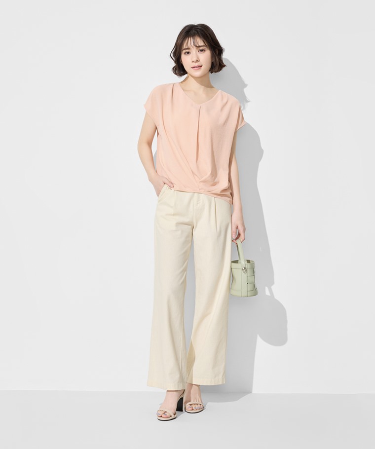 輕柔連袖寬版抓皺上衣-女