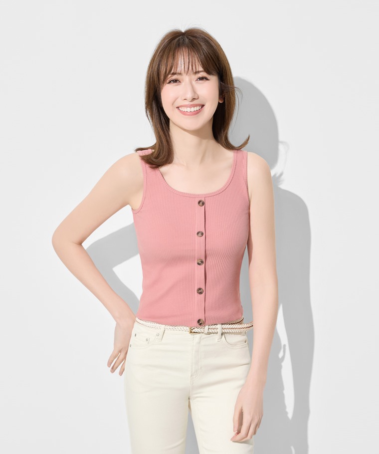羅紋方領鈕釦背心-女