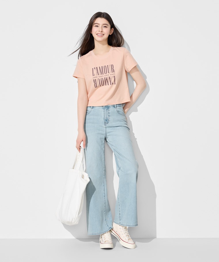 純棉圓領文字印花短版T恤-女