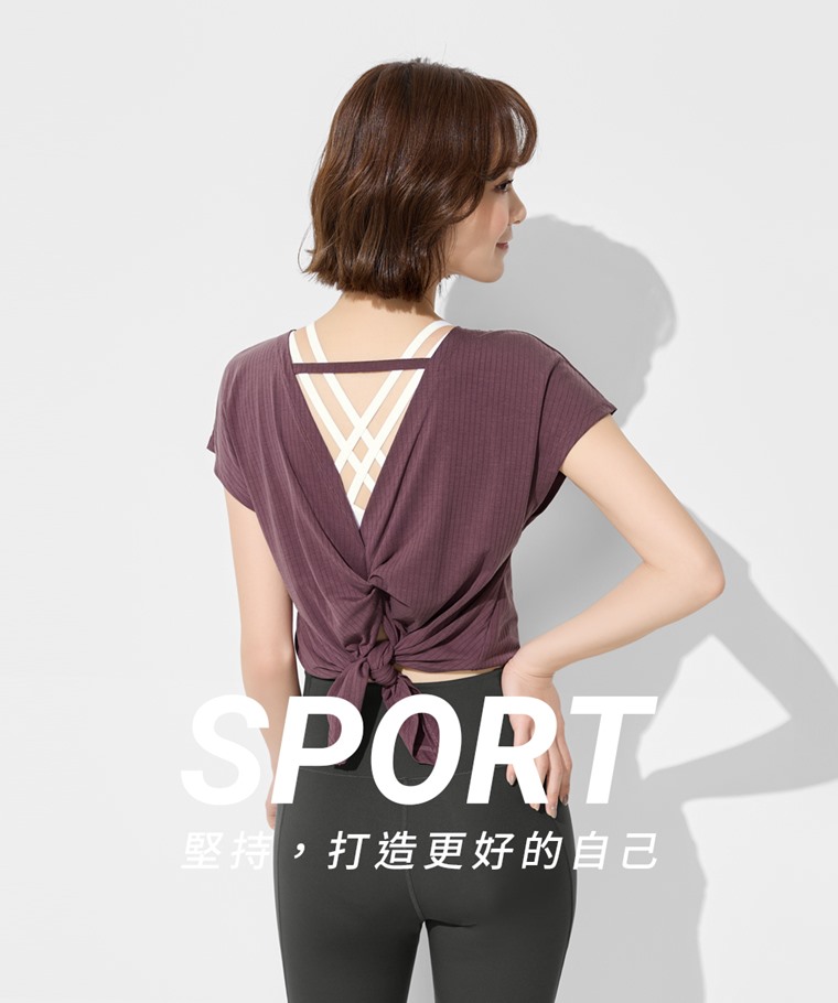 運動美背扭結連袖上衣-女